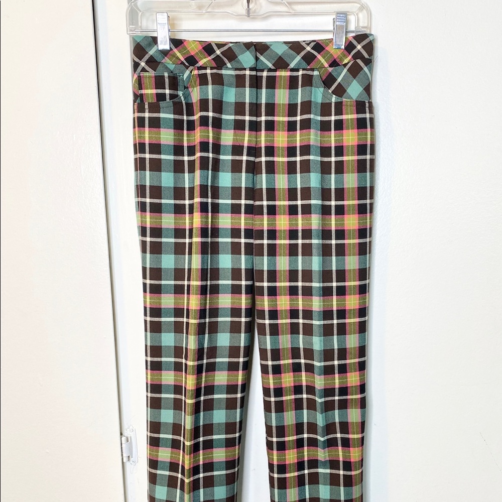 Trina Turk Plaid Trouser Pants Brown Green 2